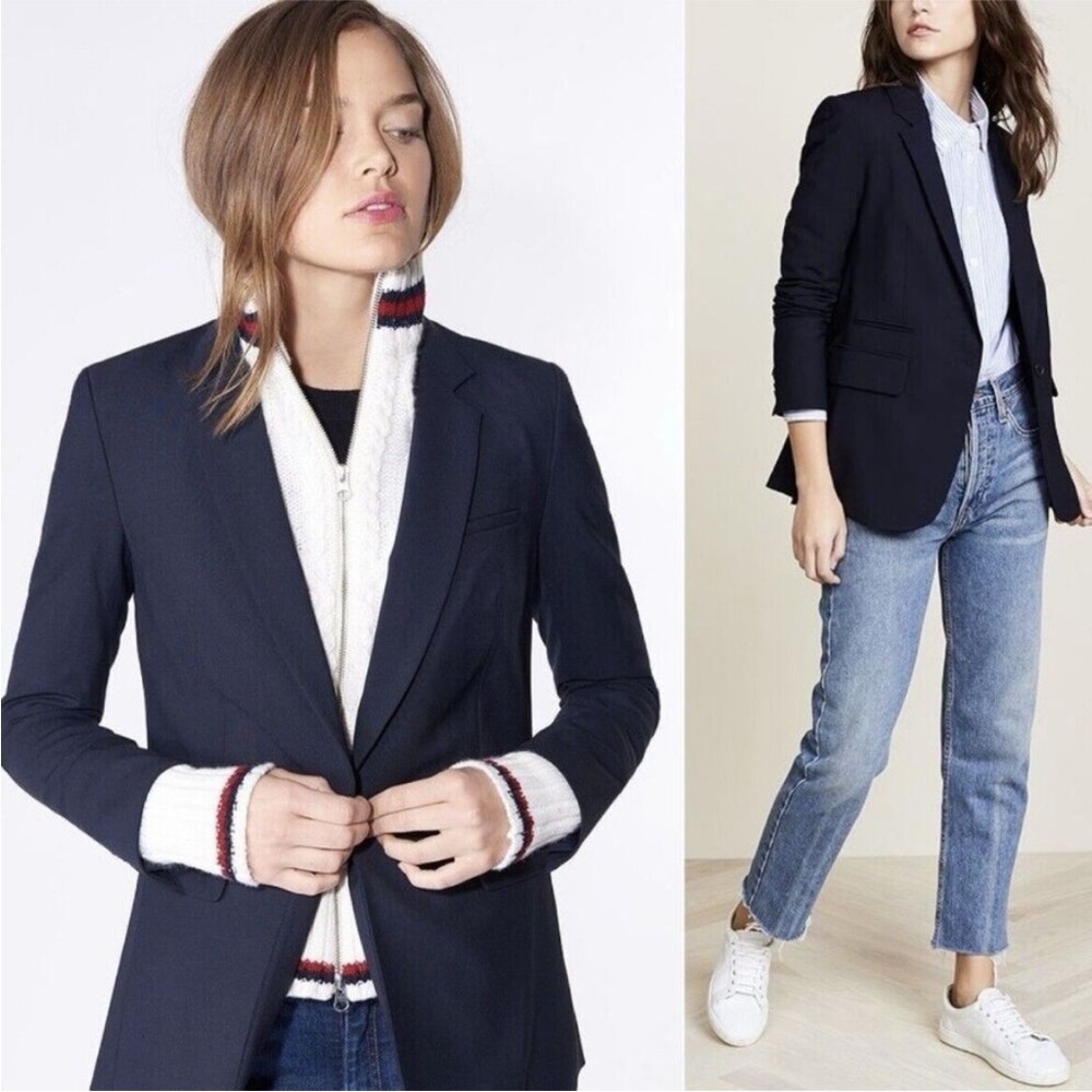 $595 Veronica Beard Classic Dickey Jacket Blazer in Dark Navy Size 0